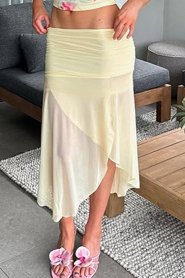 Jupe taille basse à imprimé floral transparent