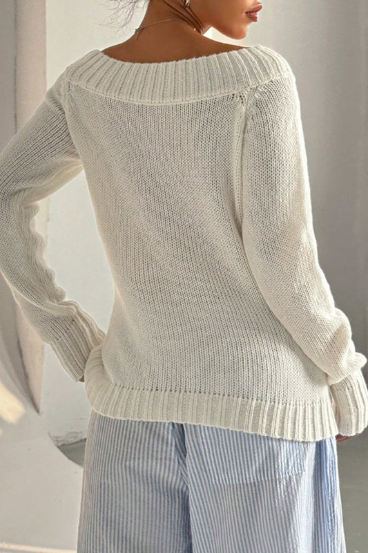 Solid Asymmetric Off-Shoulder Pullover Knit Top