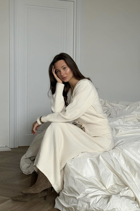 Ensemble en tricot ample avec cardigan à boutons