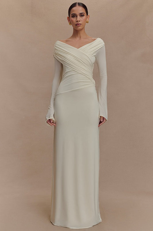 Robe longue bohème froncée à col en V