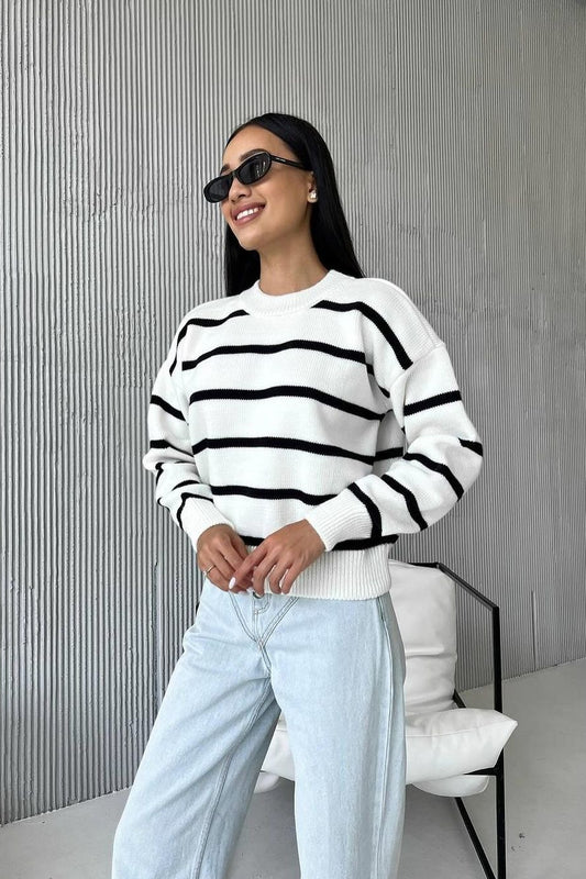 Contrast Stripe Crew Neck Sweater