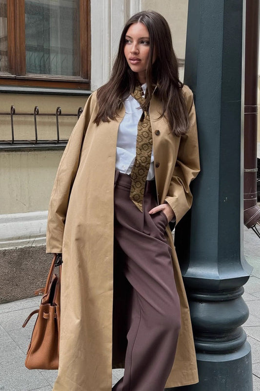 Minimalist Extra-Long Cotton Single-Breasted Lapel Overcoat