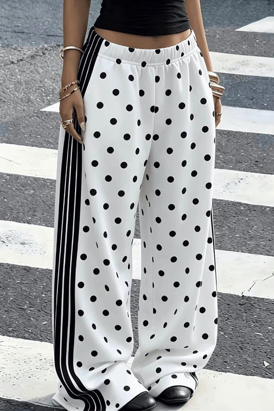 Polka Dot Side Stripe Wide Leg Pants