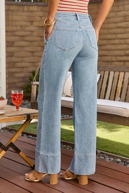 Jean droit extensible taille haute