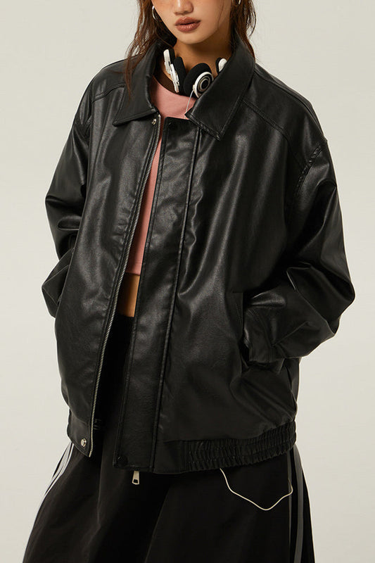 Retro Loose Fit Moto Jacket Black / S