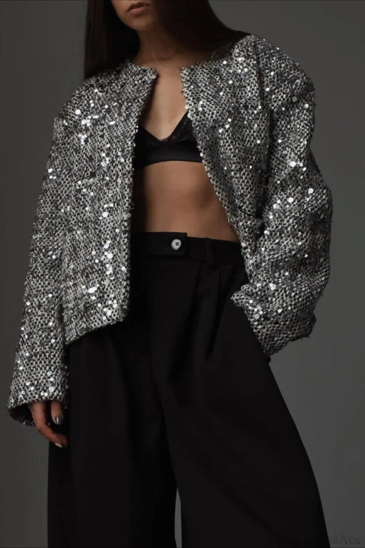 Elegant Luxurious Tweed Sequin Jacket