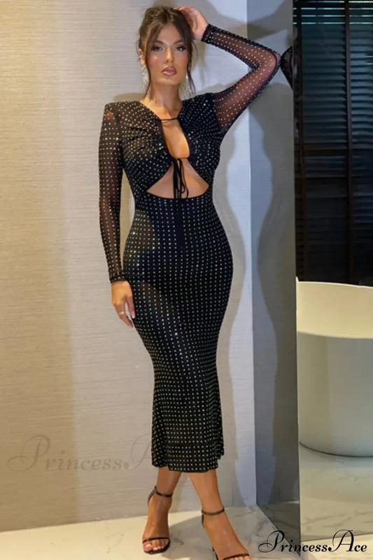 Elegant Sequin Sparkle Hollow Out Sexy Boho Dress