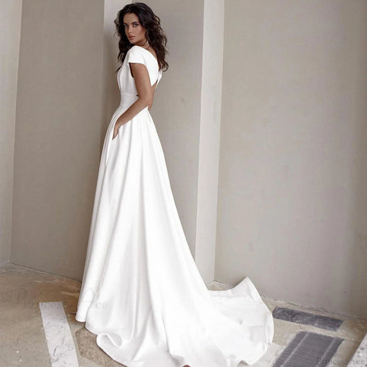 Elegant V-Neck A-Line Wedding Dress white / 2 weddingdress-250223