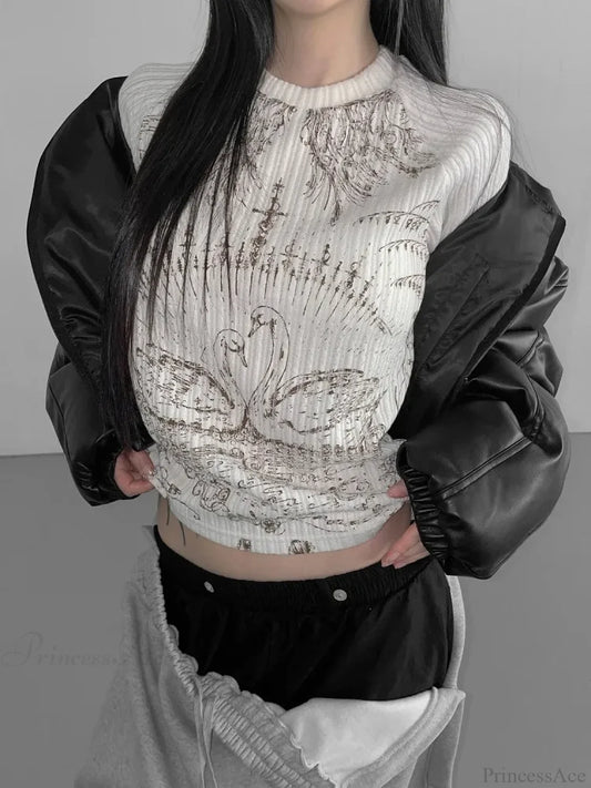 Emo Printed O-neck Knit Top