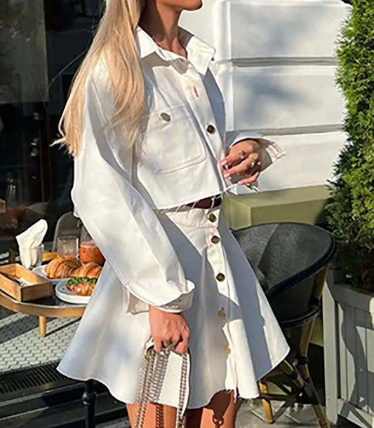 Ensemble deux pièces mini-bureau plissé en coton blanc