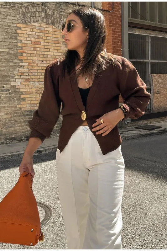 Cardigan en maille boutonnée à col en V