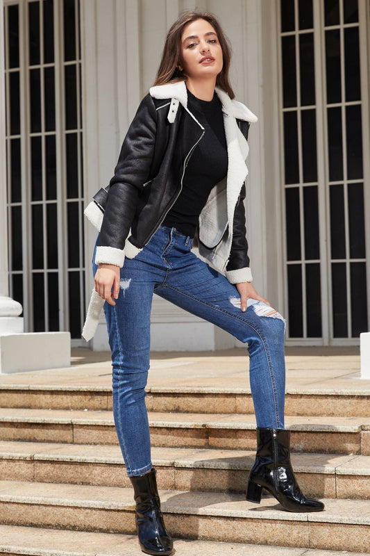 Shearling Lined Belted Suede Jacket