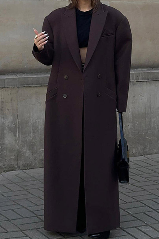 Striped Long Collared Elegant Trench Overcoat