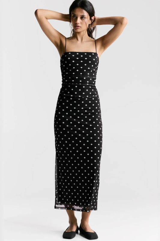 Robe longue moulante sexy à pois