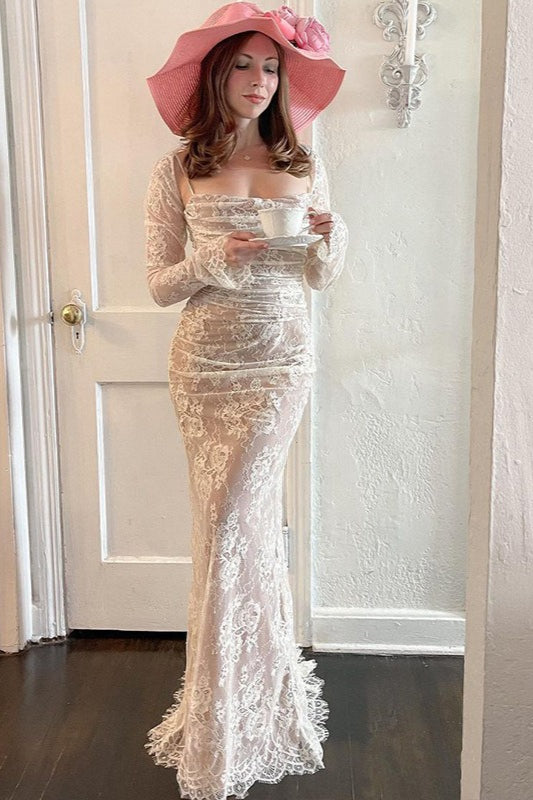 Lace Spaghetti Strap Maxi Dress and Cardigan Set