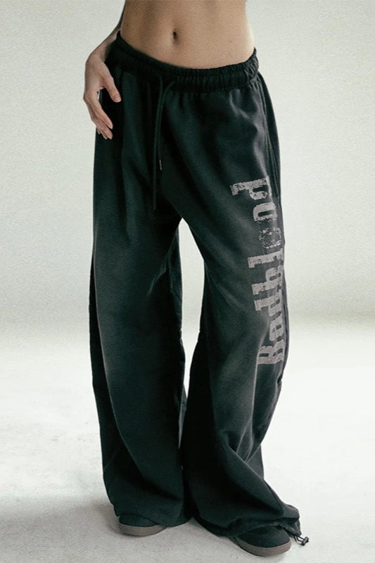 Washed Loose Wide-Leg Casual Pants Black / XS
