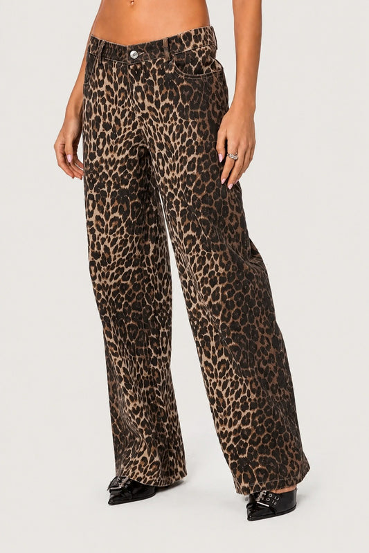 Leopard Print Straight Leg Jeans