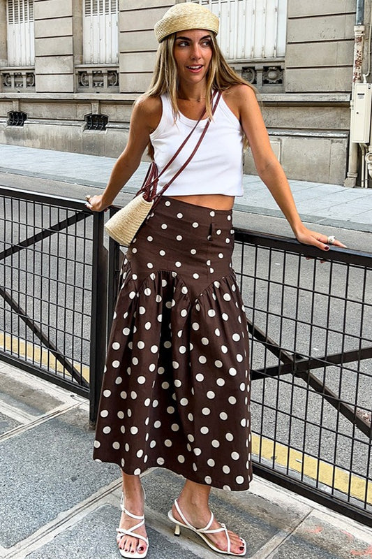 Polka-Dot Tiered A-Line Maxi Skirt