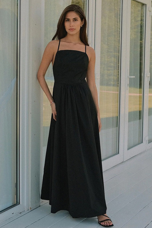 Robe longue dos nu en coton sans manches avec lien à nouer