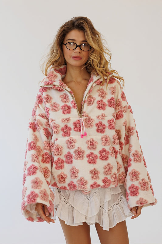 Floral Sherpa Quarter Zip Sweatshirt