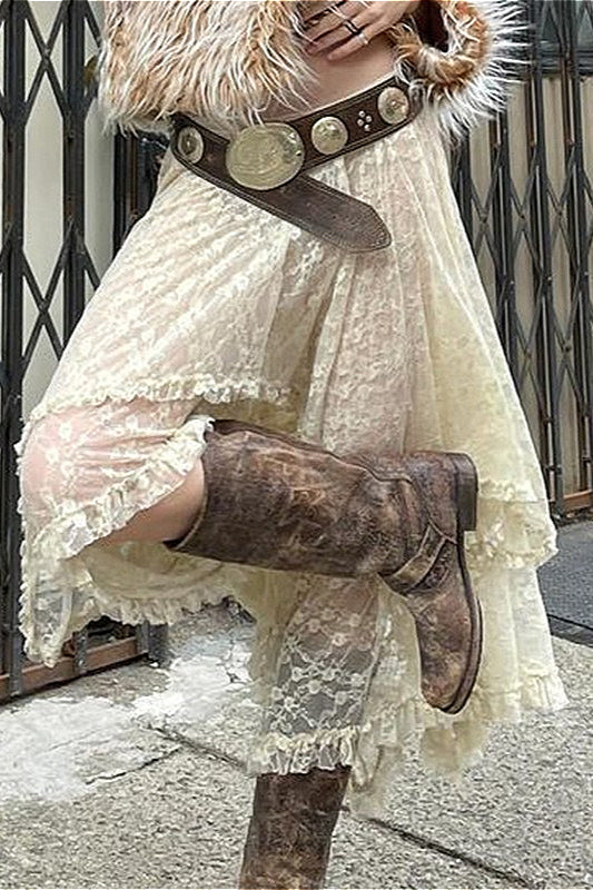 Jupe longue asymétrique en dentelle