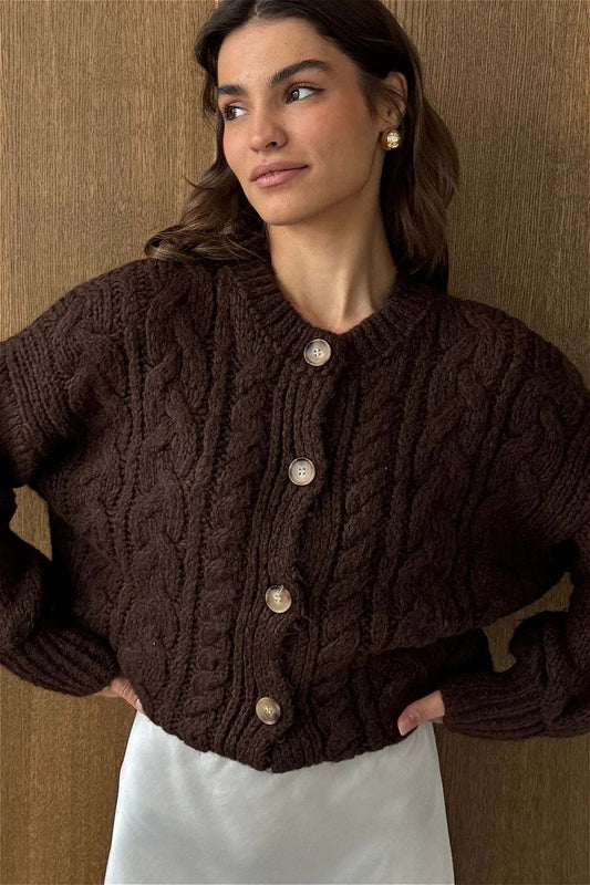 Pull ras du cou en maille torsadée vintage