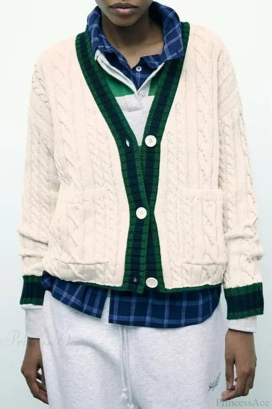 Fashion Eight Leg V-neck Cardigan WHITE / S