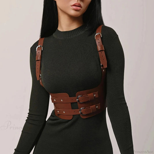 Fashion Gothic Punk Broad Waist Belt brown / Adjustable