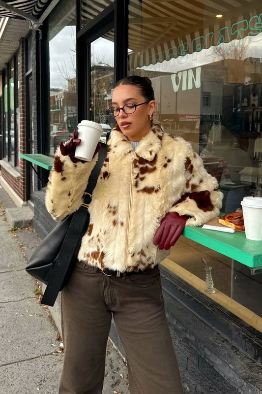 Faux Fur Leopard Print Fuzzy Warm Coat