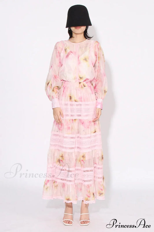 Faye Floral Top Charming + Skirt Set S / Pink