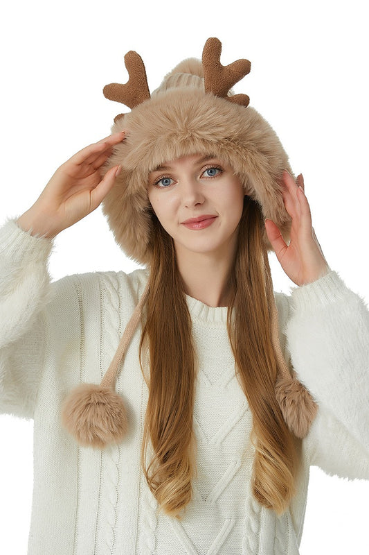 Reindeer Antler Pom Pom Hat