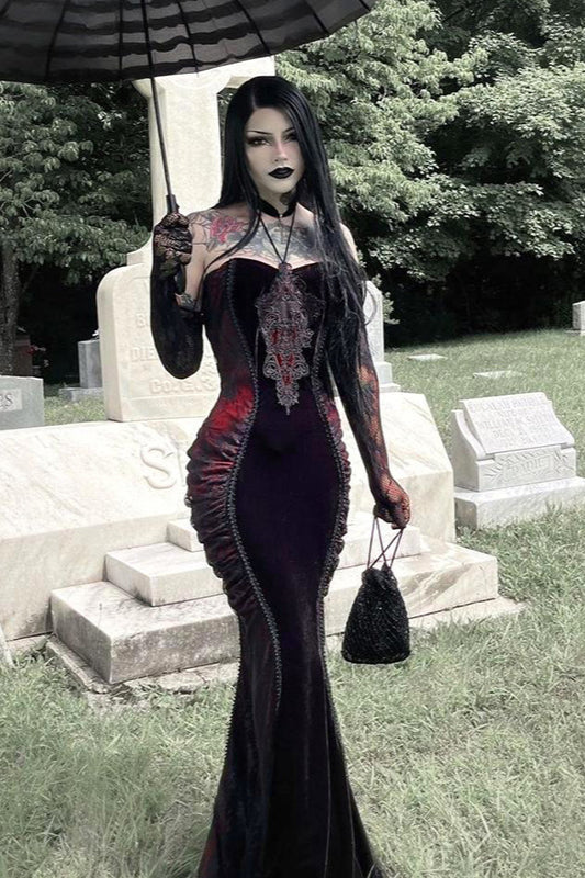 Robe gothique à queue de poisson contrastée