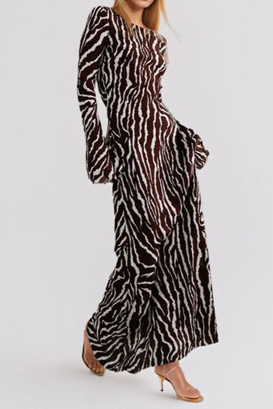 Robe longue à manches longues et imprimé floral bohème