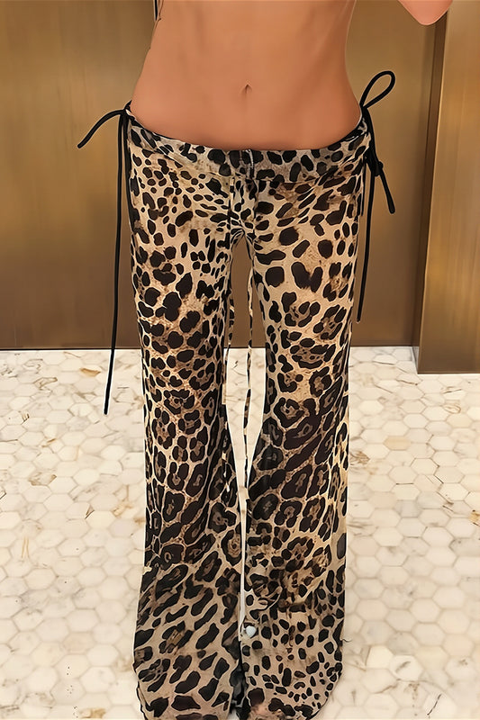 Leopard Print Side Tie Flared Pants