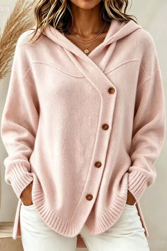 Hooded Button Front Relaxed Knit Cardigan
