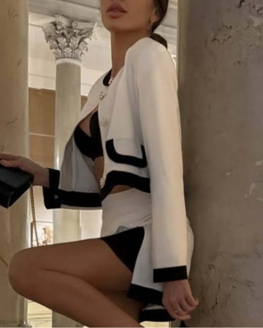 Ensemble de bureau deux pièces mini patchwork blanc à fentes latérales