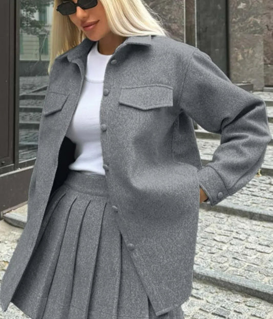 Ensemble deux pièces de mini-bureau plissé à poches grises