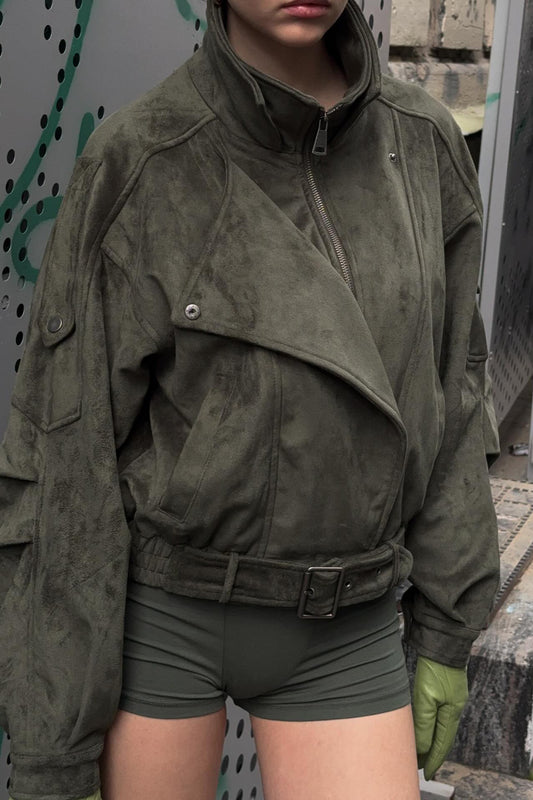 Veste oversize en daim à col montant