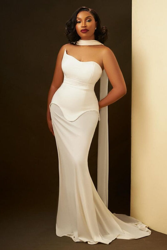 Simple Chic Long Streamer Strapless Bodycon Prom Dress