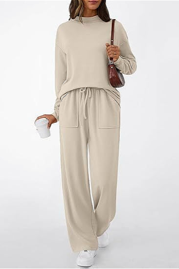 Chic Pocketed Drawstring Solid Casual Two Piece Set