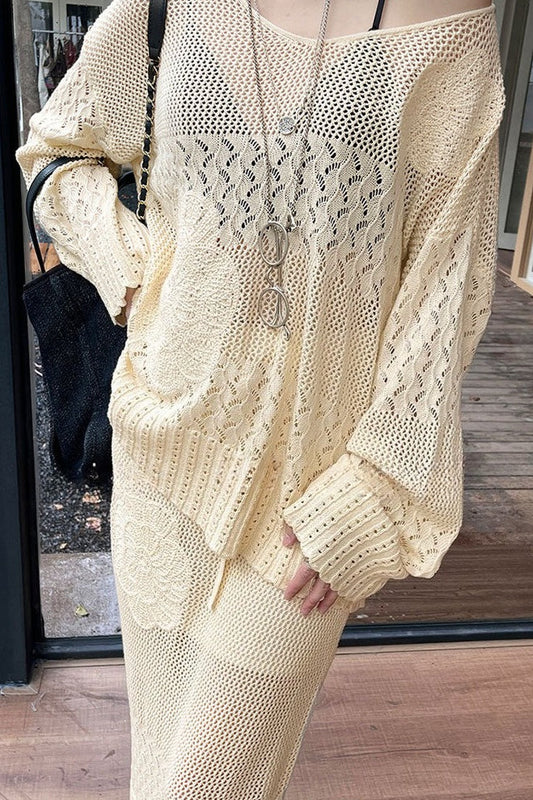 Chemisier en maille creuse brodée en coton