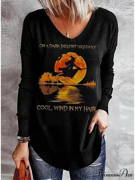 Fit Tee Neck - Design Tunic Loose Ghost Arm Halloween T-Shirt With V Long Women’s