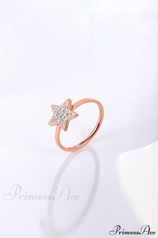 Five-Pointed Star Full Diamond Titanium Steel Ring