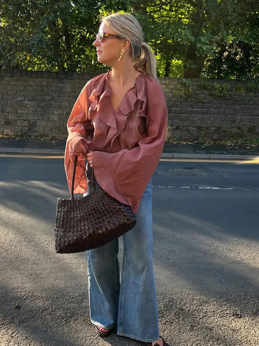 Flared Sleeve Cropped Blouse blouse-250223