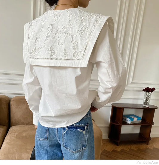 Floral Embroidery Neck Long Sleeve Cotton Boho Blouse