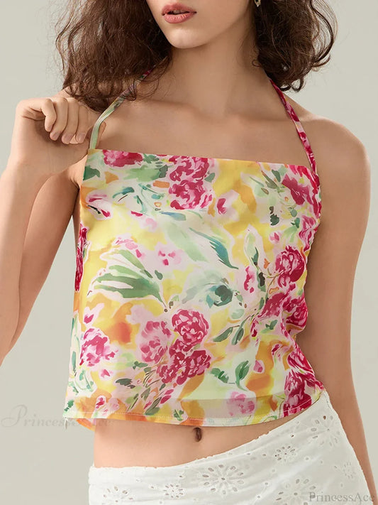 Floral Halter Backless Sleeveless Cropped Vest Camisole croptop-250126