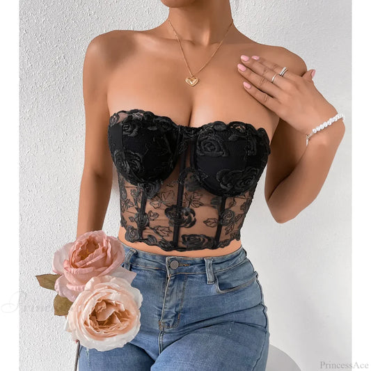 Floral Lace Backless Short Y2K Sexy Crop Top croptop-250126