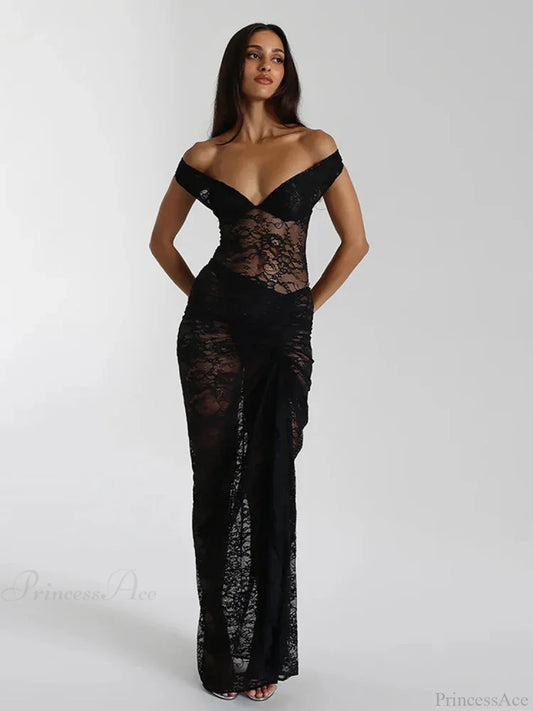 Floral Lace Skirt Suit Vacation Dress Black / S vacationdress-250223