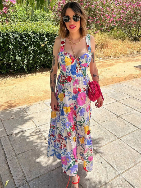Floral Print A-line Backless Maxi Floral Dress floraldress-250126