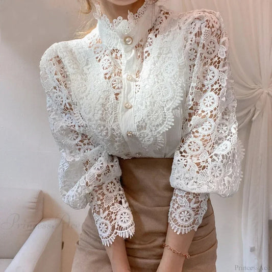 Flower Lace Patchwork Petal Sleeve Blouse WHITE / S blouse-250223